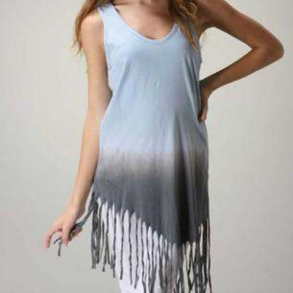 Tie dye fringe long cotton tank top new
